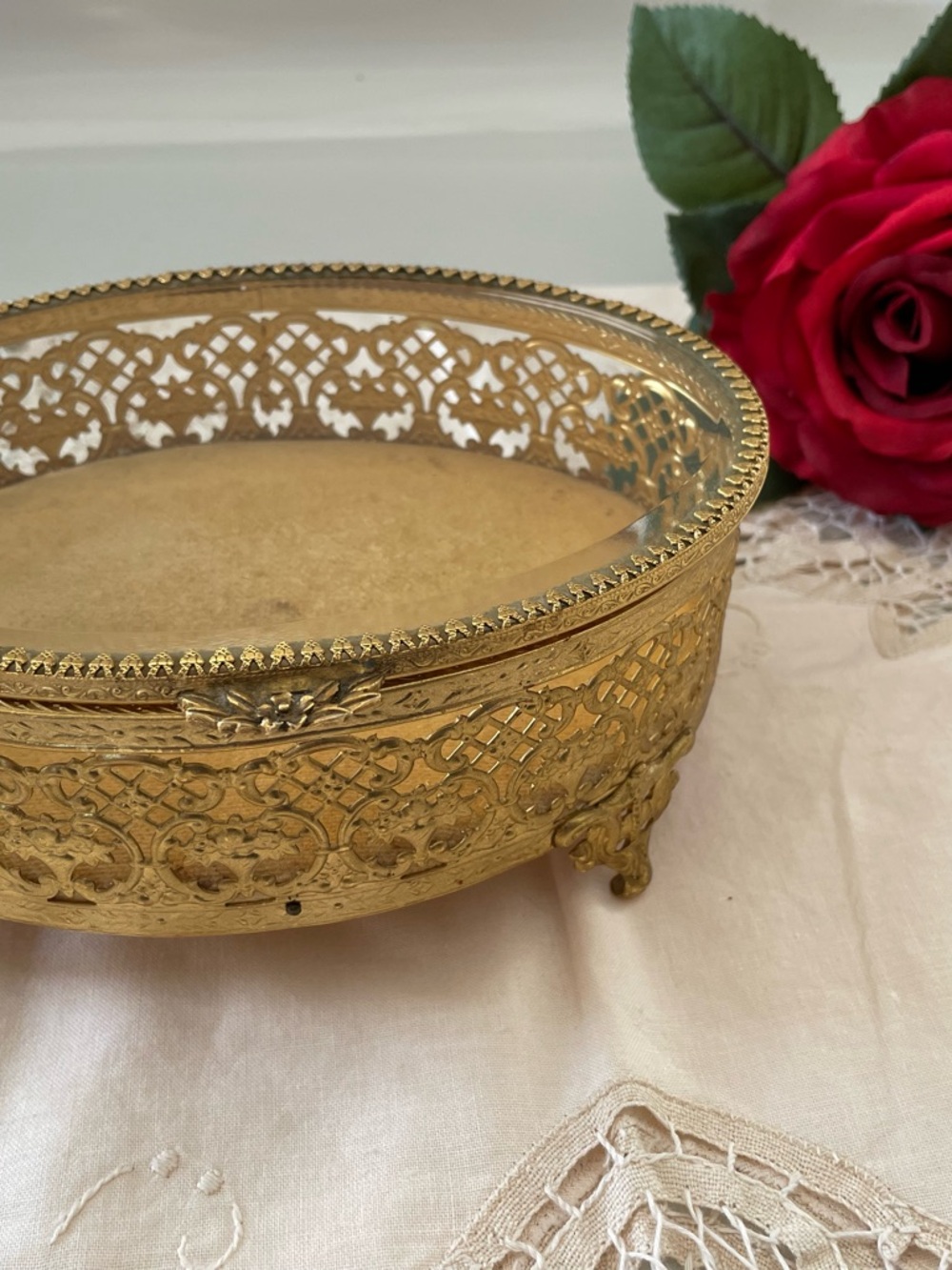 Gold Filigree Decorative vanity Box  Luxurious Home Accent vintage